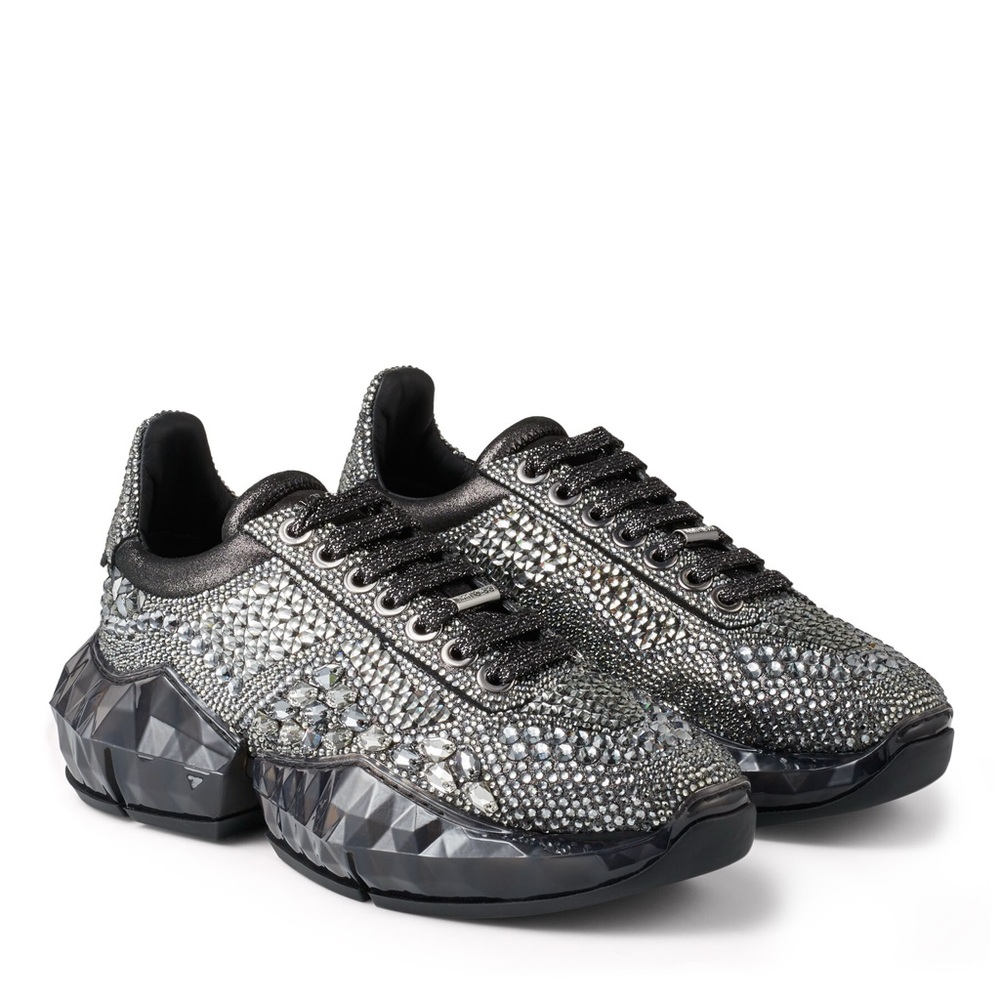 New JIMMY CHOO Crystal Womens Diamond F Low Top Sneaker 39 Black